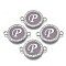 Alloy Enamel Links Connectors, with Crystal Rhinestones, Flat Round with Letter, Silver Color Plated, Letter.P, 22x16x2mm, Hole: 1.8mm