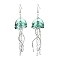 Iron Dangle Earrings, with Glass & 304 Stainless Steel Pendnat, Flower, Platinum, Teal, 90mm