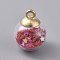 Glass Ball Pendants, with Star Glitter Sequins and Golden Plated CCB Plastic Cup Peg Bails, Round, Red, 20.5x15mm, Hole: 2.5mm