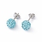 Sexy Valentines Day Gifts for Her Sterling Silver Austrian Crystal Rhinestone Ball Stud Earrings, Aquamarine, about 6mm in diameter, 15mm long, pin: 0.8mm thick