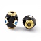 PVD Vacuum Plating 201 Stainless Steel Beads, with Enamel, Real 18K Gold Plated, Barrel with Evil Eye, Black, 14.5x11x11mm, Hole: 3mm