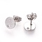 Non-Tarnish 304 Stainless Steel Ear Stud Findings, with Ear Nuts/Earring Backs and Hole, Textured Flat Round with Spot Lines, Stainless Steel Color, 8mm, Hole: 1.2mm, Pin: 0.8mm