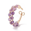 Round Gemstone Braided Open Cuff Ring RJEW-JR00508-5