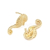 Brass Sea House Stud Earrings EJEW-K318-01G-2