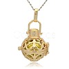 Golden Tone Brass Hollow Round Cage Pendants KK-J235-05G-1