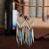 Bohemian Style Alloy Glass Seed Beaded Feather with Rhombus Chandelier Earrings FS-WG1E384-02-2