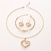 Heart Alloy Crystal Rhinestone Pendant Necklace & Dangle Earring & Link Bracelet Sets FS-WGED074-01-5