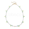 Faceted Round Dyed Natural White Jade & Flower Handmade Millefiori Glass & Glass Seed Beaded Necklaces for Women NJEW-MZ00150-03-3