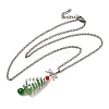 Aluminum & Green Glass Silver Christmas Tree Pendant 304 Stainless Steel Cable Chain Necklaces NJEW-JN05423-4