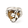 Natural Tiger Eye Adjustable Rings RJEW-P043-03P-16-2
