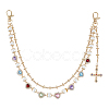 Alloy & Imitation Pearl & Colorful Acrylic Rhinestone Heart Link Double Layer Chains for Pants AJEW-ME0002-81-1