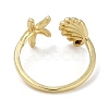 Shell Shape & Starfish Rack Plating Brass Cuff Finger Rings for Women RJEW-C114-07G-3