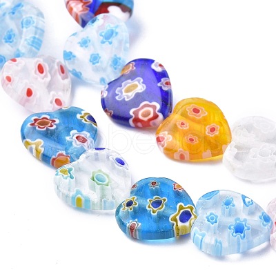Heart Handmade Millefiori Glass Beads Strands LK-R004-68-1