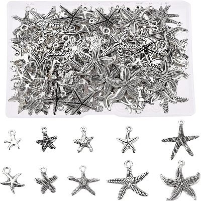 Tibetan Style Alloy Starfish/Sea Stars Shape Pendants TIBEP-PH0001-14AS-RS-1