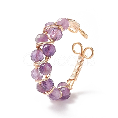 Round Gemstone Braided Open Cuff Ring RJEW-JR00508-1