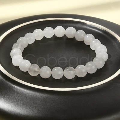 Natural Quartz Crystal Round Beaded Stretch Bracelets BJEW-TA00278-1