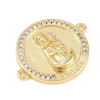 Religion Brass Pave Clear Cubic Zirconia Connector Charms KK-L275-01G-1