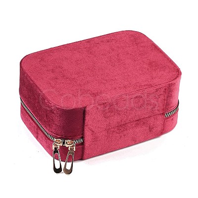 Italian Velvet Double Layers Jewelry Set Storage Zipper Boxes with Mirror Inside CON-G023-09E-1