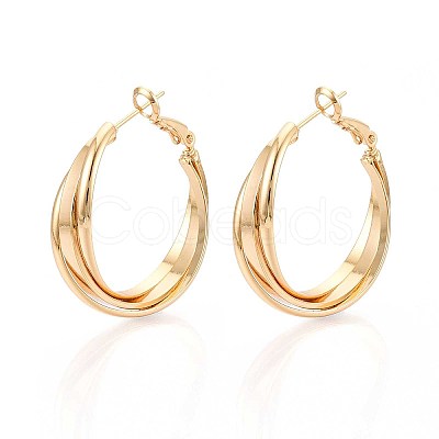 Twist Brass Hoop Earrings EJEW-T047-100G-1