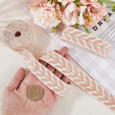 3 Yards Polyester Leaf Jacquard Ribbons SRIB-WH20020-020E-1