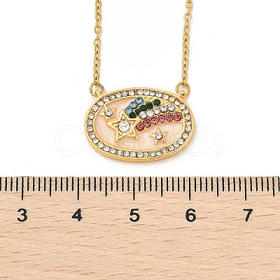 Brass Micro Pave Cubic Zirconia Star Oval Pendant Necklaces NJEW-R018-04G-02-1