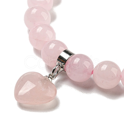 8.5mm Round Natural Rose Quartz Beaded Stretch Bracelets BJEW-C074-01L-1