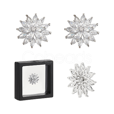 1-Hole Brass Micro Pave Clear Cubic Zirconia Shank Buttons BUTT-WH0020-57-1