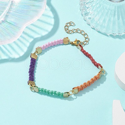 Braided Waxed Polyester Rectangle Link Chain Bracelets BJEW-JB10001-1