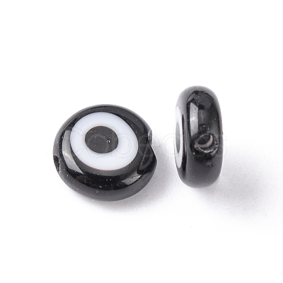 Handmade Evil Eye Lampwork Flat Round Bead Strands LAMP-L058-8mm-10-1