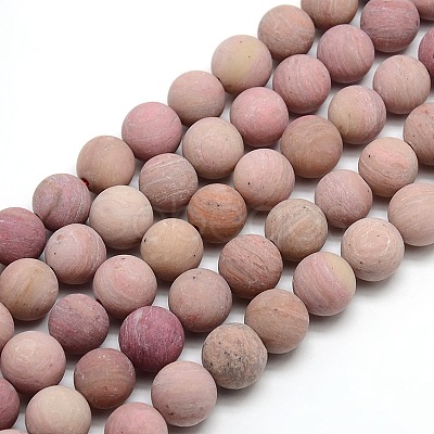 Frosted Natural Rhodonite Round Bead Strands G-M064-10mm-04-1