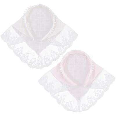 2Pcs 2 Colors Pastoral Style Polyester Lace Cloth Hair Bands OHAR-CY0001-14-1