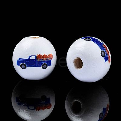 Autumn Theme Printed Natural Wood Beads WOOD-S057-093-1