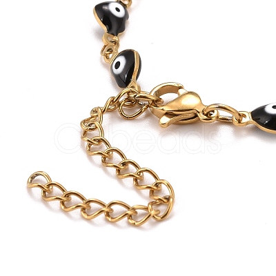 Enamel Heart with Evil Eye Link Chains Bracelet BJEW-P271-07G-03-1