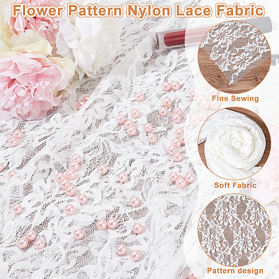 Flower Pattern Nylon Lace Fabric OCOR-WH0092-20A-1