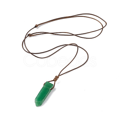Natural Green Aventurine Nugget Pendant Necklace with Waxed Cord for Women NJEW-F306-01A-1