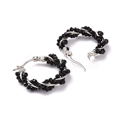 Glass Beaded Twisted Rope Hoop Earrings EJEW-M196-C01-S-01-1