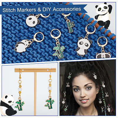 Alloy Enamel Bamboo Stick/Panda Pendant Locking Stitch Markers HJEW-AB00113-1