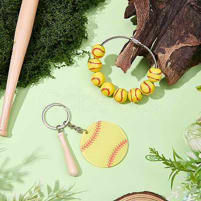 1Pc Baseball Wood Pendant Decorations FIND-BM0001-57A-1