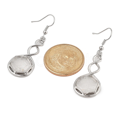 Hexagon Natural Quartz Crystal Dangle Earrings EJEW-K298-01P-02-1