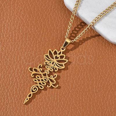 304 Stainless Steel Hollow Cut Yoga Om Lotus Flower Pendant Necklaces NJEW-Z073-02G-06-1