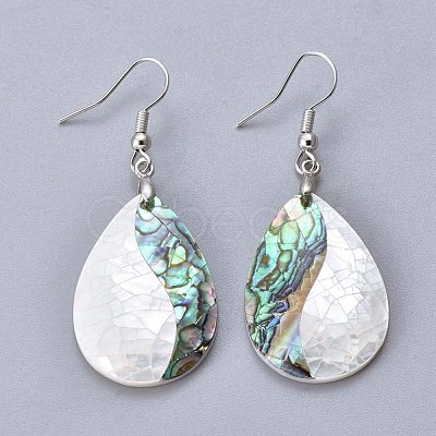 White Shell & Abalone Shell/Paua Shell Dangle Earrings EJEW-K081-03E-1