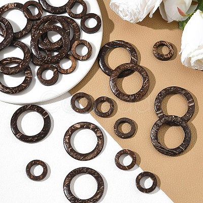 35Pcs Wood Jewelry Findings Coconut Linking Rings COCO-YW0001-01-1