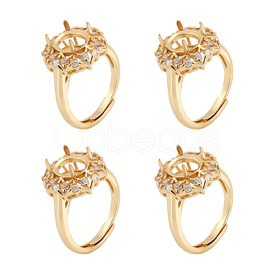 4Pcs Adjustable Brass Micro Pave Clear Cubic Zirconia Solitaire Ring Settings ZIRC-NB0002-06G-1