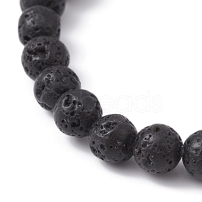 Natural Lava Rock & Natural Lapis Lazuli Gemstone Round Beaded Stretch Bracelet BJEW-JB09767-02-1