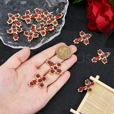 12Pcs Rack Plating Light Gold Alloy Rhinestone Pendants RELI-DC0001-01-1