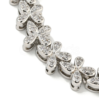 Rack Plating Brass Pave Cubic Zirconia Butterfly Link Bracelets for Women BJEW-B110-05P-03-1