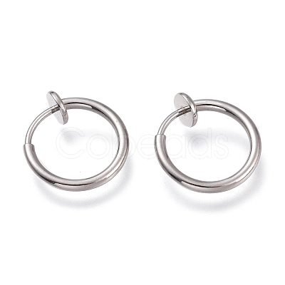 Tarnish Resistant 304 Stainless Steel Retractable Clip-on Hoop Earrings X-STAS-O135-01E-1