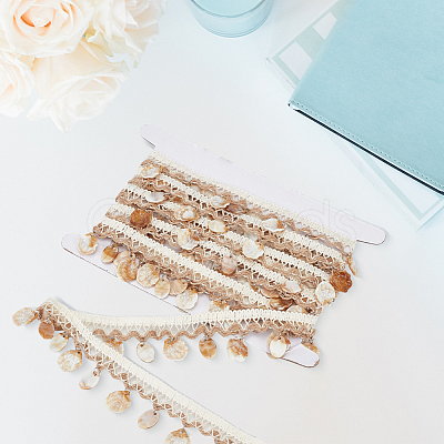 5yards Cotton Thread & Shell Beaded Trim Ribbon OCOR-CY0003-94A-1