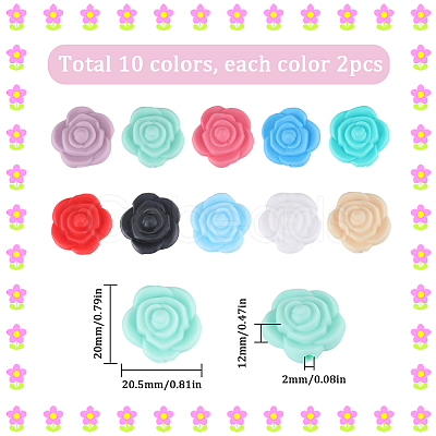 SUNNYCLUE 20Pcs 10 Colors Rose Food Grade Eco-Friendly Silicone Beads SIL-SC0001-44-1