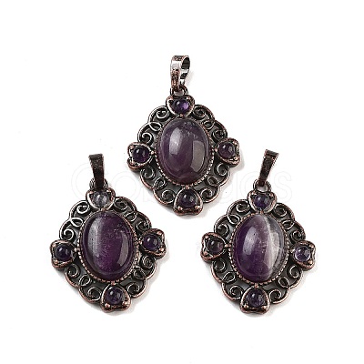 Natural Amethyst Rhombus Pendants G-K363-02R-04-1